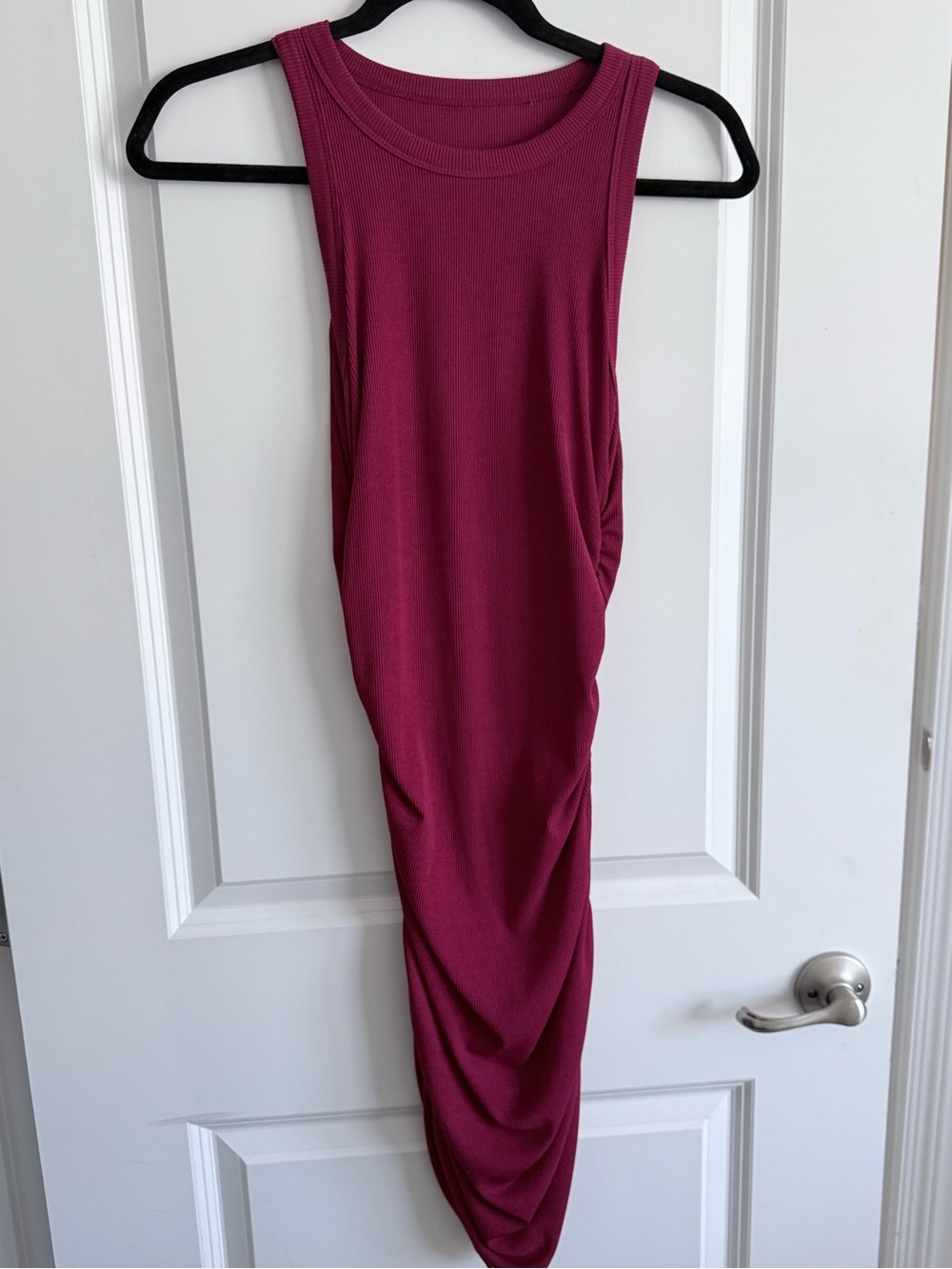 Sleeveless Ruched Midi Dress in Berry Red